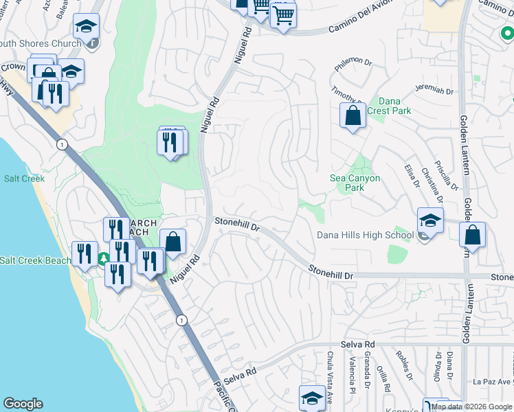 map of restaurants, bars, coffee shops, grocery stores, and more near 7 Andalucia in Dana Point