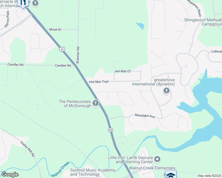 map of restaurants, bars, coffee shops, grocery stores, and more near 117 Brookhaven Lane in McDonough