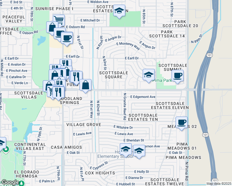 map of restaurants, bars, coffee shops, grocery stores, and more near 8331 East Thomas Road in Scottsdale