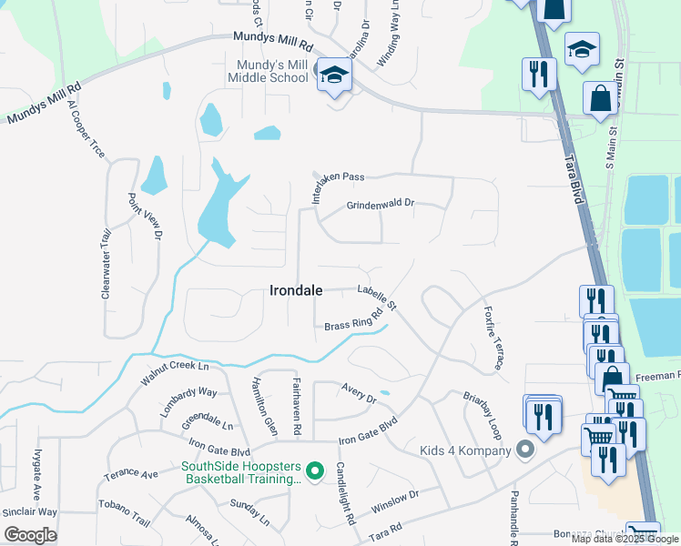 map of restaurants, bars, coffee shops, grocery stores, and more near 1253 Todiway Court in Jonesboro
