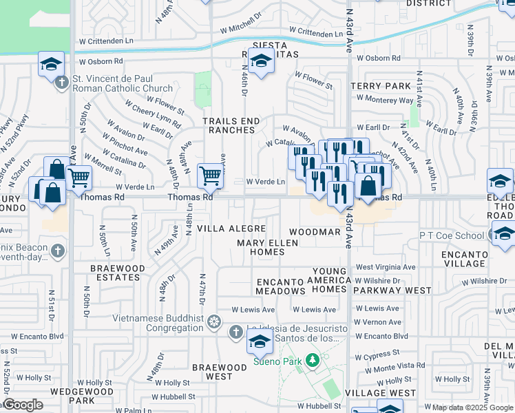 map of restaurants, bars, coffee shops, grocery stores, and more near 2846 North 46th Avenue in Phoenix