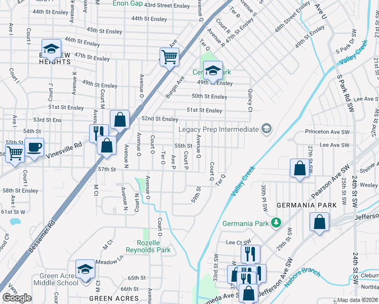 map of restaurants, bars, coffee shops, grocery stores, and more near 5512 Court P in Birmingham