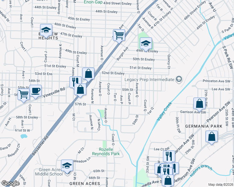map of restaurants, bars, coffee shops, grocery stores, and more near 5509 Ter O in Birmingham