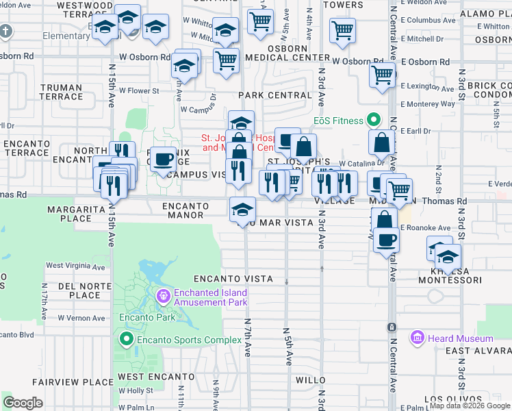 map of restaurants, bars, coffee shops, grocery stores, and more near in Phoenix