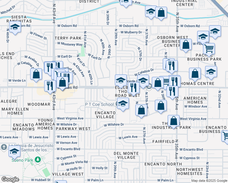 map of restaurants, bars, coffee shops, grocery stores, and more near 2828 North 39th Avenue in Phoenix