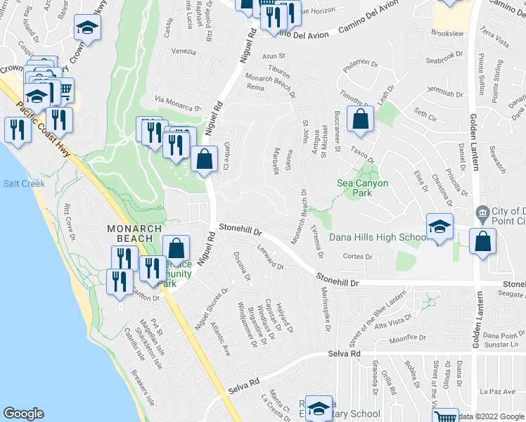 map of restaurants, bars, coffee shops, grocery stores, and more near 9 Andalucia in Dana Point