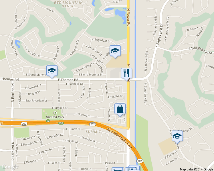 map of restaurants, bars, coffee shops, grocery stores, and more near 3543 N Sericin in Mesa