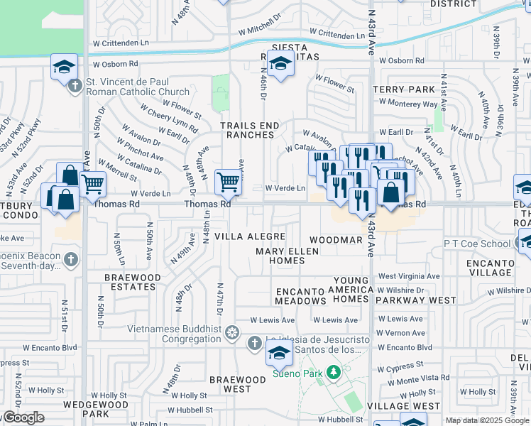 map of restaurants, bars, coffee shops, grocery stores, and more near 2846 North 46th Avenue in Phoenix