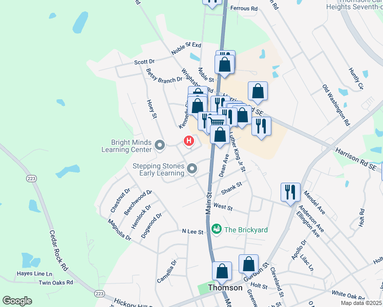 map of restaurants, bars, coffee shops, grocery stores, and more near 269 Dunn Street in Thomson