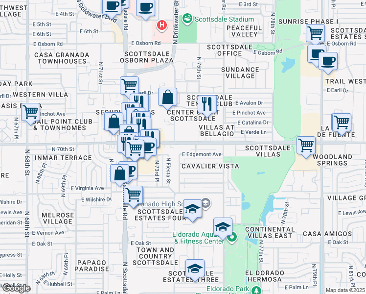 map of restaurants, bars, coffee shops, grocery stores, and more near 7417 East Thomas Road in Scottsdale