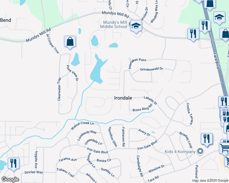 map of restaurants, bars, coffee shops, grocery stores, and more near 10173 Cormac Street in Jonesboro