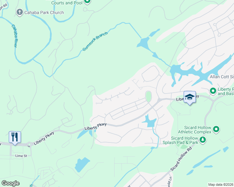 map of restaurants, bars, coffee shops, grocery stores, and more near 511 Sporran Place in Vestavia Hills