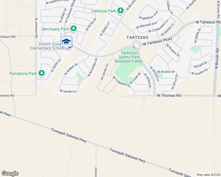 map of restaurants, bars, coffee shops, grocery stores, and more near 2978 North 305th Drive in Buckeye