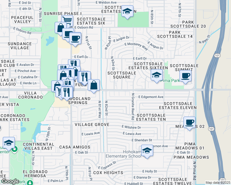 map of restaurants, bars, coffee shops, grocery stores, and more near 8243 East Thomas Road in Scottsdale