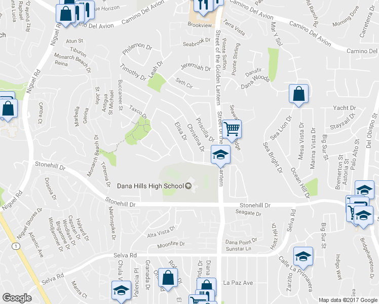 map of restaurants, bars, coffee shops, grocery stores, and more near 33241 Elisa Drive in Dana Point