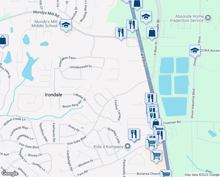 map of restaurants, bars, coffee shops, grocery stores, and more near 10076 Silent Trail in Jonesboro