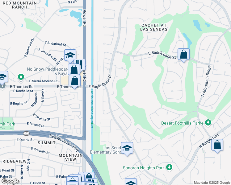 map of restaurants, bars, coffee shops, grocery stores, and more near 3523 North Boulder Canyon Street in Mesa