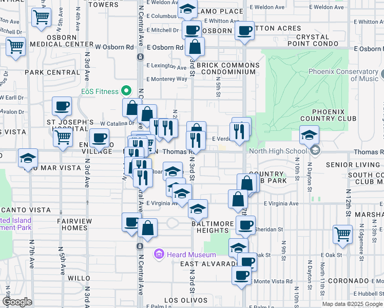 map of restaurants, bars, coffee shops, grocery stores, and more near 2838 North 3rd Street in Phoenix