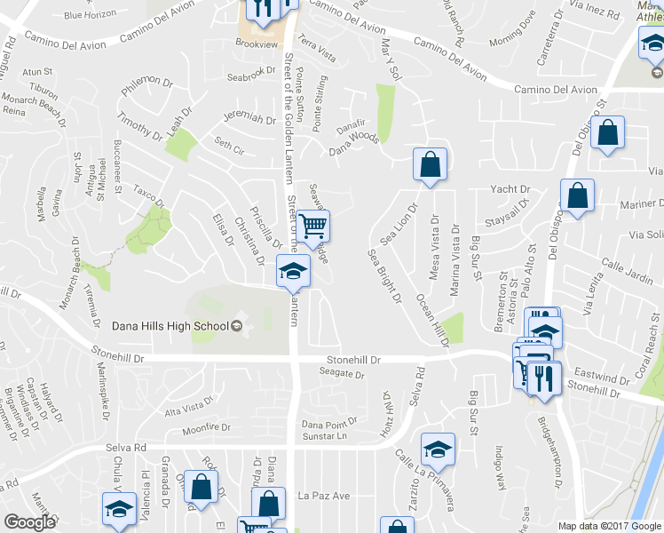 map of restaurants, bars, coffee shops, grocery stores, and more near 33246 Ocean Ridge in Dana Point