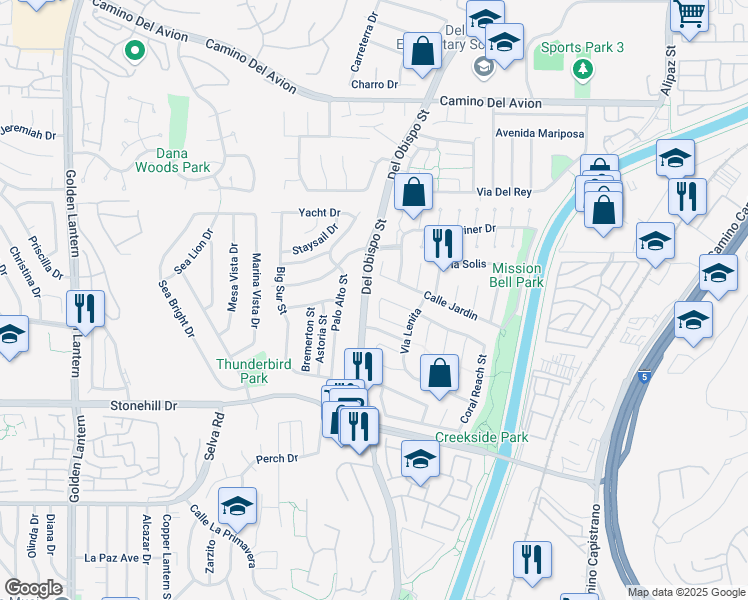 map of restaurants, bars, coffee shops, grocery stores, and more near 33245 Sandy Beach Place in Dana Point