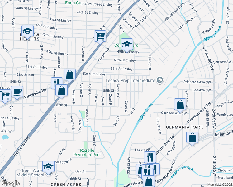 map of restaurants, bars, coffee shops, grocery stores, and more near 5510 Avenue Q in Birmingham