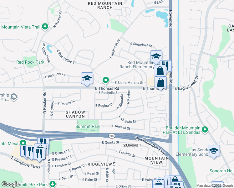 map of restaurants, bars, coffee shops, grocery stores, and more near 3555 North Diego in Mesa