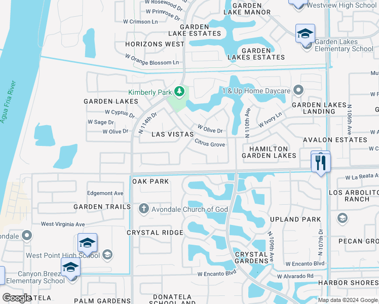 map of restaurants, bars, coffee shops, grocery stores, and more near 11225 West Bermuda Drive in Avondale