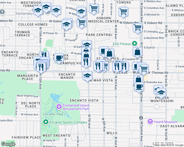map of restaurants, bars, coffee shops, grocery stores, and more near in Phoenix