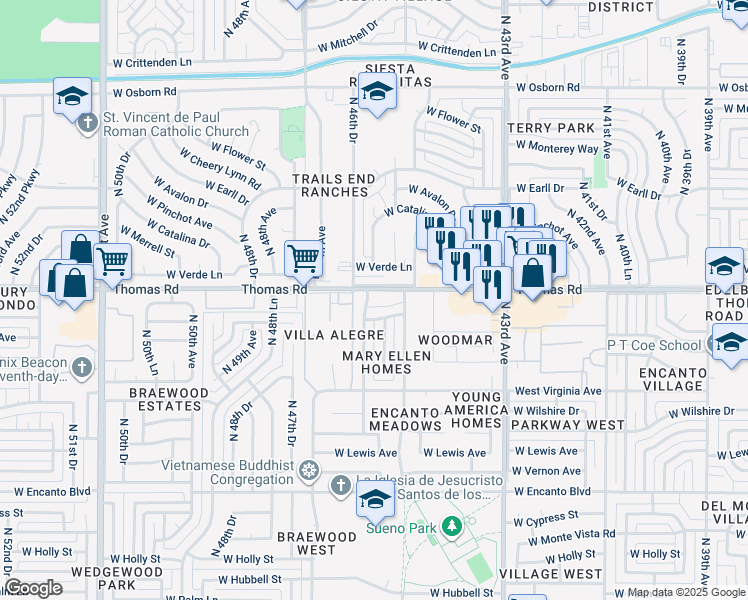 map of restaurants, bars, coffee shops, grocery stores, and more near 2846 North 46th Avenue in Phoenix