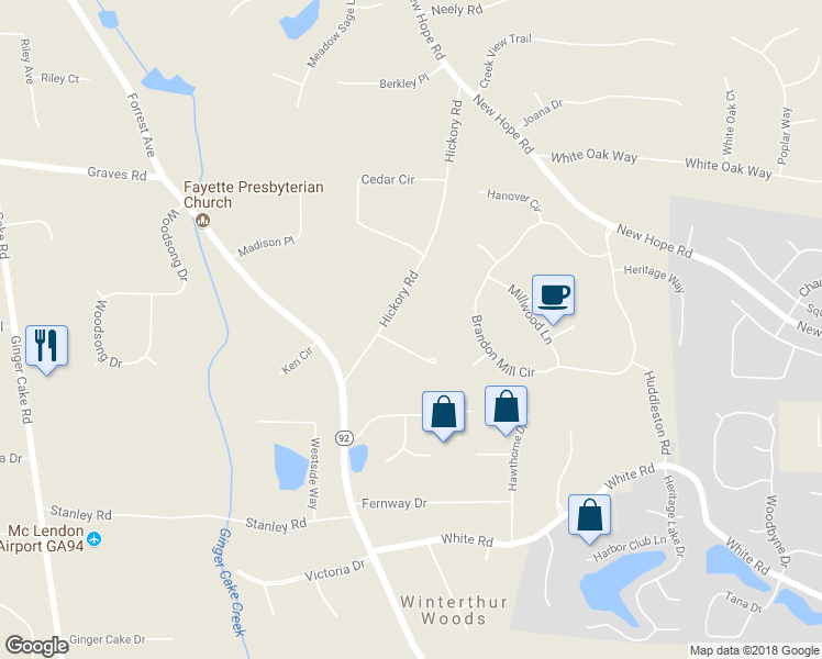 map of restaurants, bars, coffee shops, grocery stores, and more near 110 Hickory Place in Fayetteville