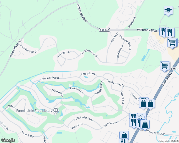 map of restaurants, bars, coffee shops, grocery stores, and more near 134 Forest Loop in Pawleys Island