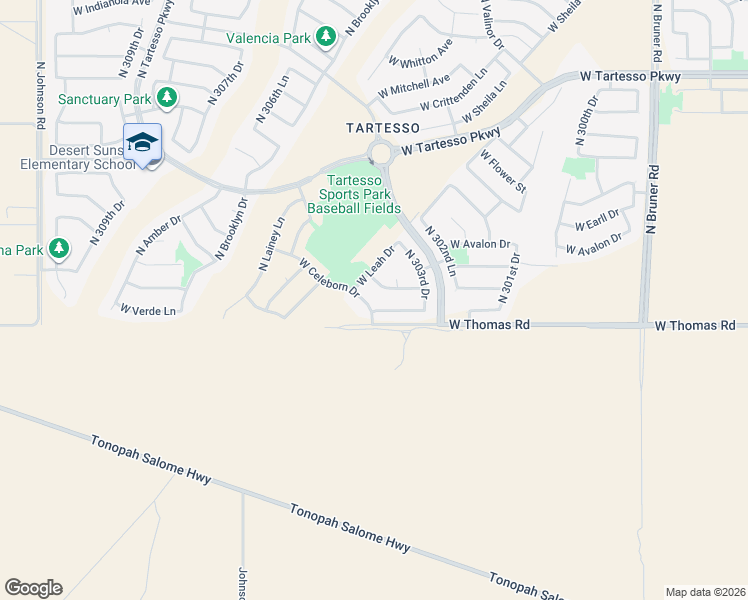 map of restaurants, bars, coffee shops, grocery stores, and more near 30450 West Celeborn Drive in Buckeye