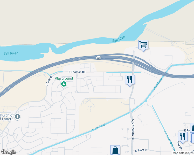 map of restaurants, bars, coffee shops, grocery stores, and more near 3323 East Rochelle Street in Mesa