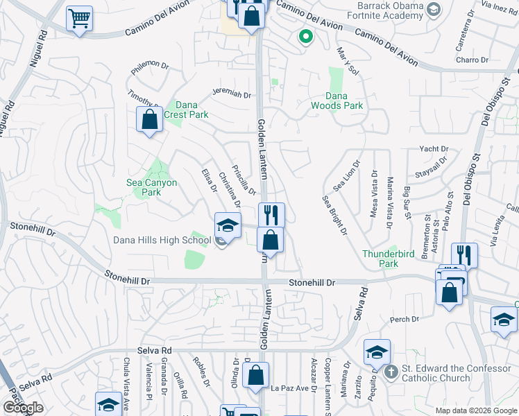 map of restaurants, bars, coffee shops, grocery stores, and more near in Dana Point