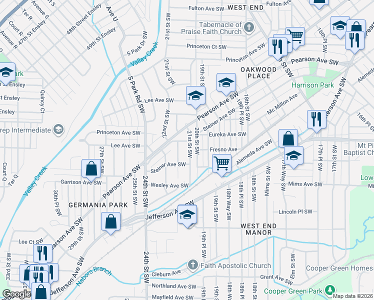 map of restaurants, bars, coffee shops, grocery stores, and more near 918 21st Street Southwest in Birmingham