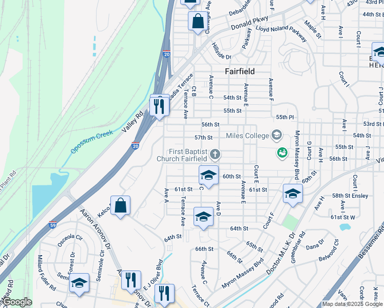 map of restaurants, bars, coffee shops, grocery stores, and more near 213 58th Alley in Fairfield