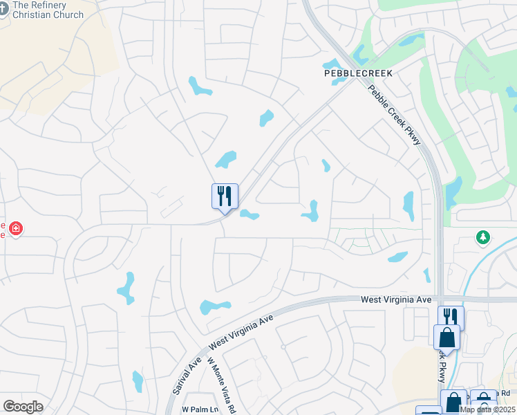 map of restaurants, bars, coffee shops, grocery stores, and more near 15991 West Merrell Street in Goodyear