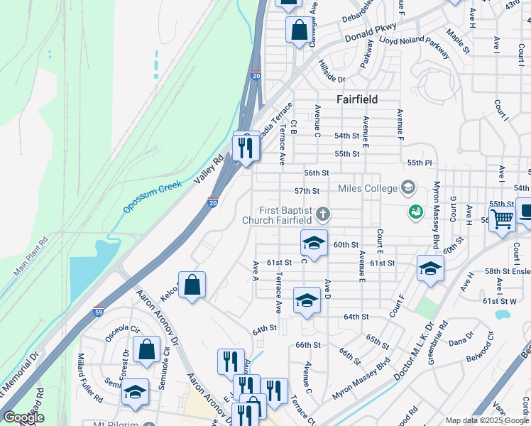 map of restaurants, bars, coffee shops, grocery stores, and more near 109 58th Alley in Fairfield