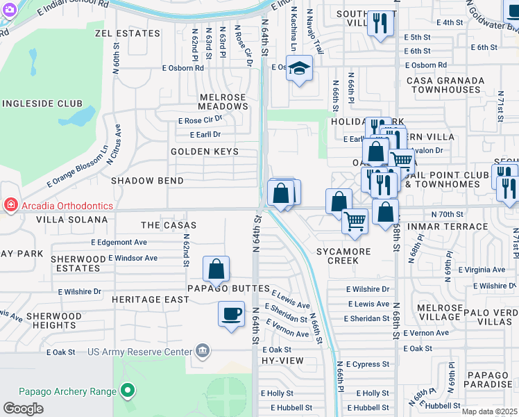 map of restaurants, bars, coffee shops, grocery stores, and more near 6370 East Thomas Road in Scottsdale