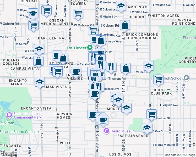 map of restaurants, bars, coffee shops, grocery stores, and more near in Phoenix