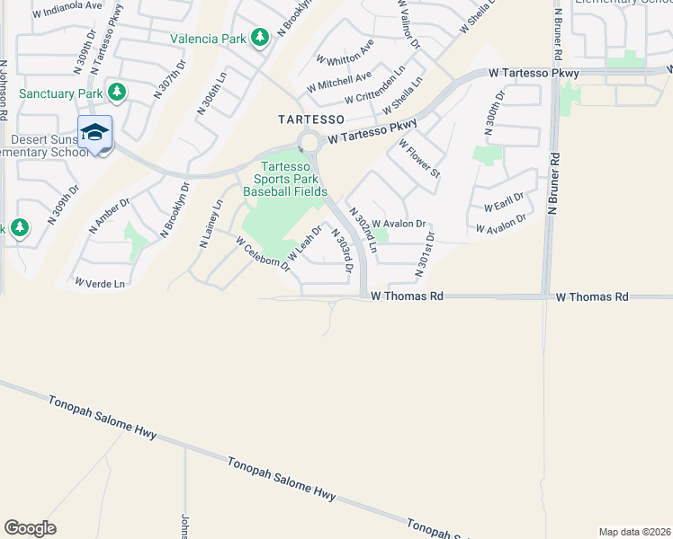 map of restaurants, bars, coffee shops, grocery stores, and more near 30380 West Verde Lane in Buckeye