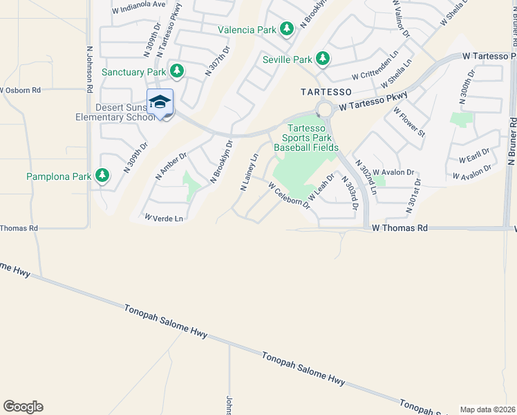 map of restaurants, bars, coffee shops, grocery stores, and more near 2978 North 305th Drive in Buckeye