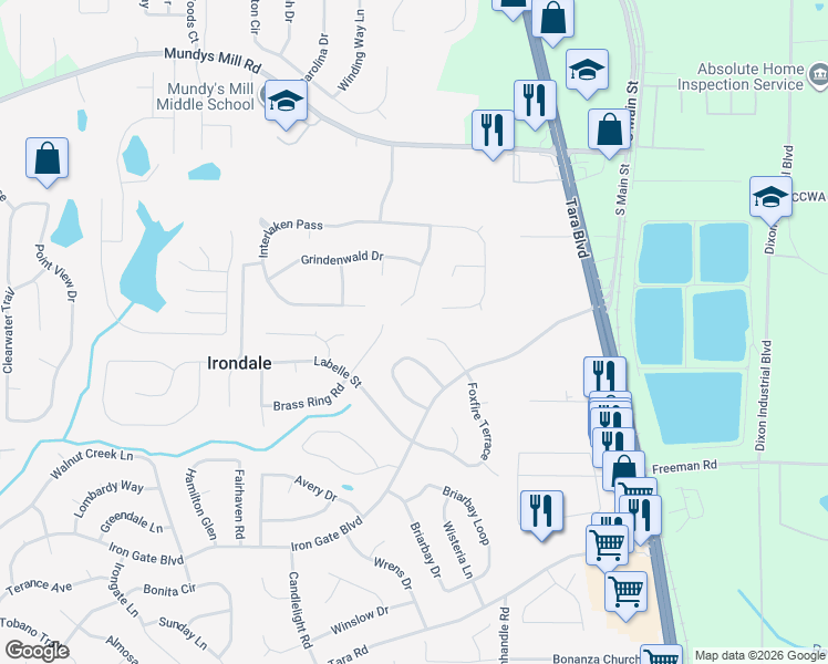 map of restaurants, bars, coffee shops, grocery stores, and more near 1386 Hatchcover Circle in Jonesboro