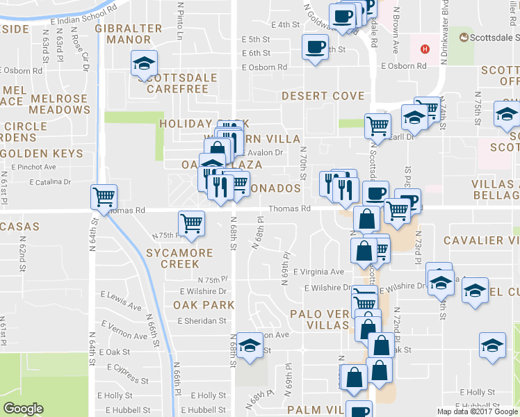 map of restaurants, bars, coffee shops, grocery stores, and more near 2902 N 68th Pl in Scottsdale