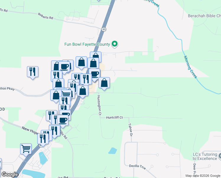 map of restaurants, bars, coffee shops, grocery stores, and more near 140 Pine Trail Road in Fayetteville