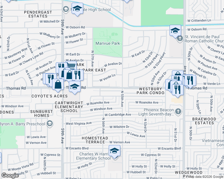 map of restaurants, bars, coffee shops, grocery stores, and more near in Phoenix