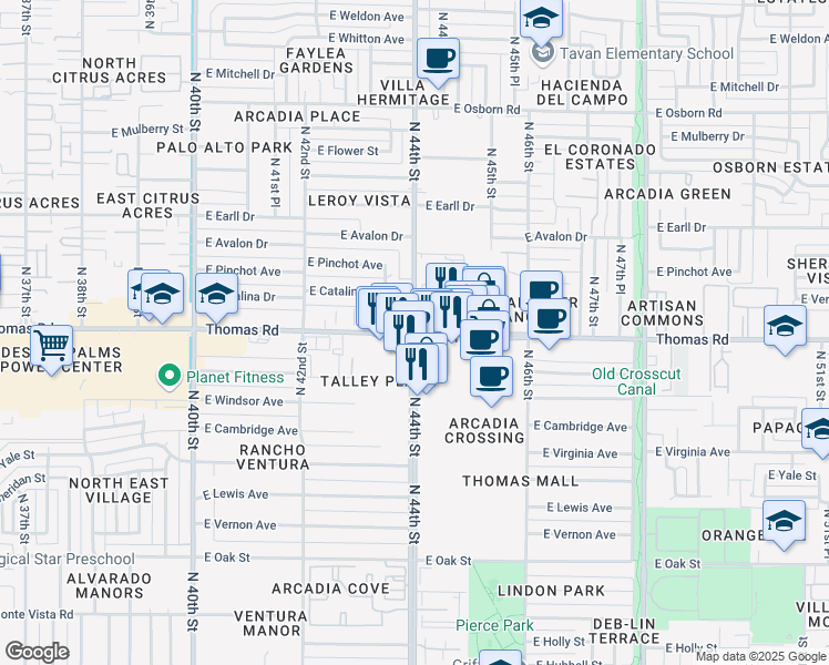 map of restaurants, bars, coffee shops, grocery stores, and more near in Phoenix