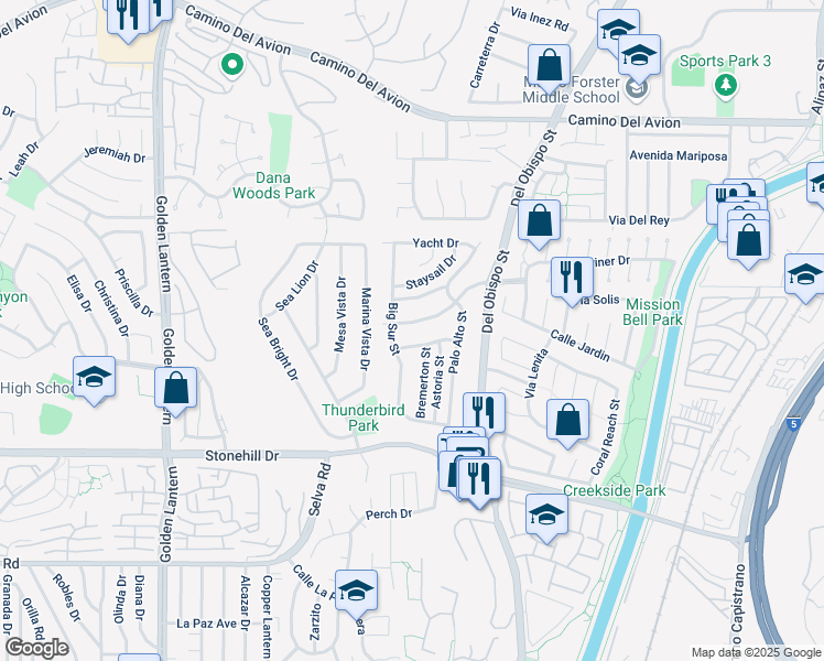 map of restaurants, bars, coffee shops, grocery stores, and more near 33212 Blue Fin Drive in Dana Point