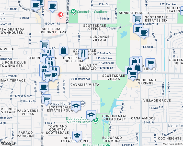 map of restaurants, bars, coffee shops, grocery stores, and more near E Thomas Rd & N Miller Rd in Scottsdale