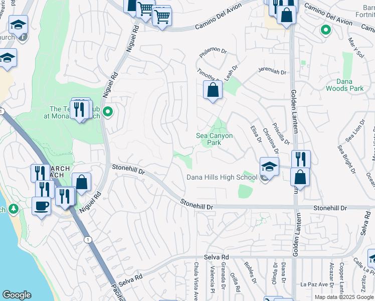 map of restaurants, bars, coffee shops, grocery stores, and more near 51 Saint Kitts in Dana Point